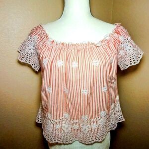 Hollister eyelet off shoulder embroidered blouse